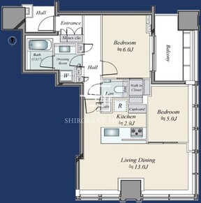 白金ザスカイ 13階61.53㎡ 間取り図